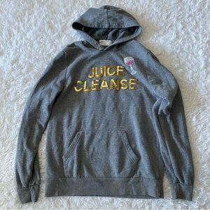 Bow & Drape Gray Long Line Hoodie with Gold Sequins Juice Cleanse Theme Size M